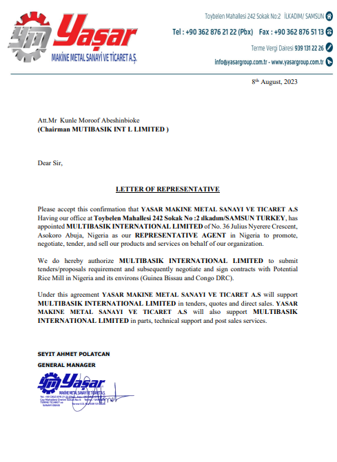 Yasar Makine representative — Nigeria engagement